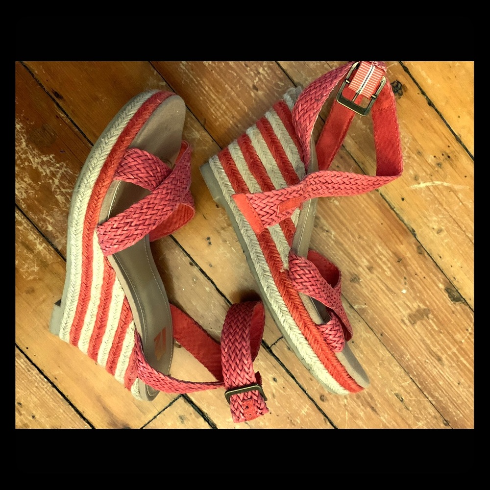 Striped wedge R2 sandals. Worn once. Size 7.5